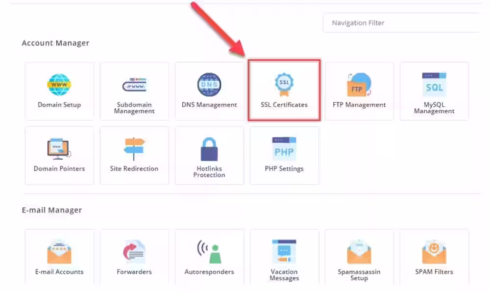گزینه SSL Certificates